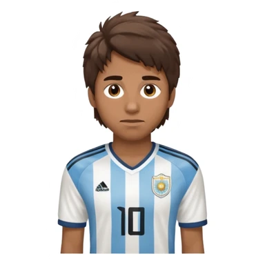Hola hace una persona morocha con pelo mediano pero no peinado y ojeras con remera de Argentina sticker