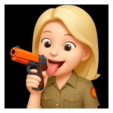 Edit the emoji so it is putting the gun toward its tongue, keeping the playful and cartoonish style. sticker