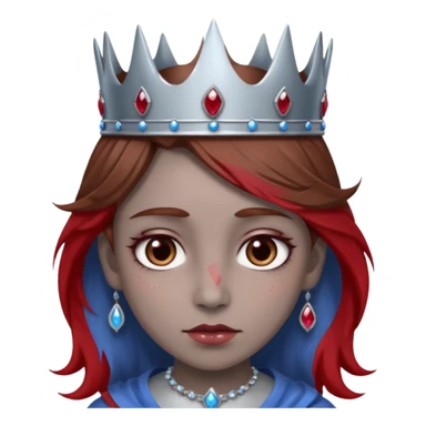 grey head with right eye blue and left eye red. he has messy brown hair and a silver crown with rubies on it sticker