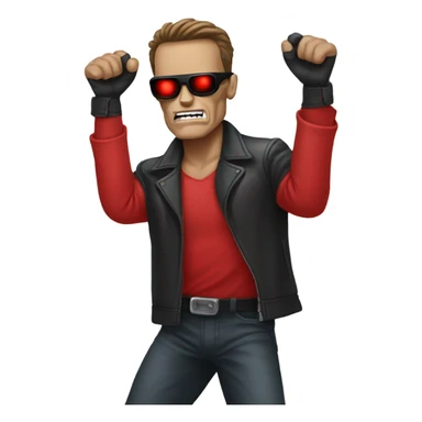 Terminator dancing with small red cloth in each hand sticker