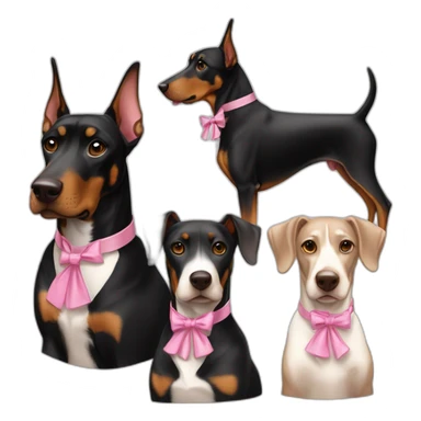 3-dobermans-including-white-one-with-a-pink-bow-tie-on-the-neck,-one-black-and-one-brown sticker
