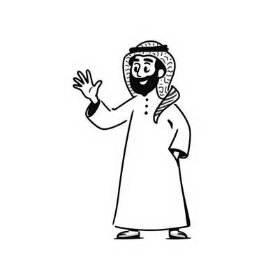 Saudi man wearing traditional clothing, waving sticker