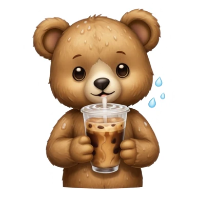 Teddy bear drinking iced coffee sticker