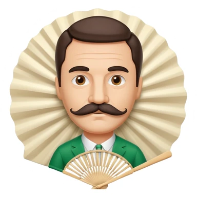 Folding paper fan with an Italian man with mustache printed as decoration on the fan surface sticker