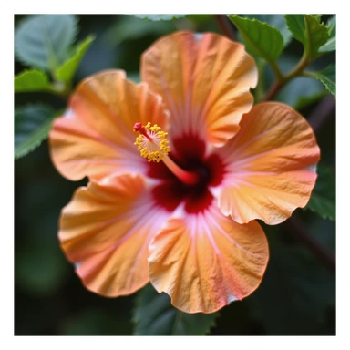 realistic orange and pink hibiscus flower, soft natural lighting, close-up sticker