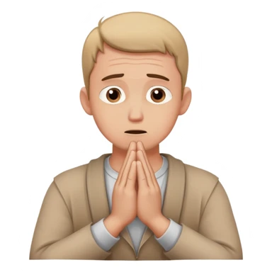 anxious man with hands clasped together in prayer position with worried expression sticker