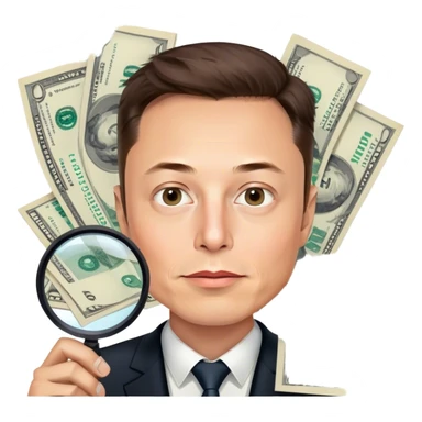  Magnifier over Elon musk  and some dollars spread sticker