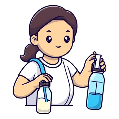 Mom holding milk bottle and vaccine syringe sticker