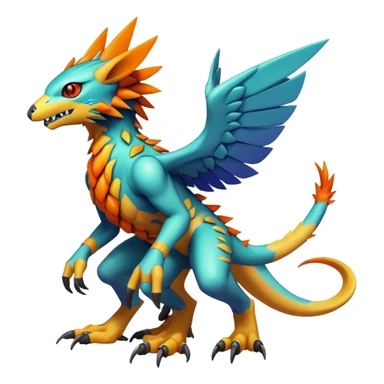  colorful warm-colored hot lush exotic modern cyber-Fakémon-Digimon-Trico-Vernid-creature (full body) sticker