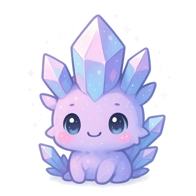 kawaii chibi crystal sprite creature, pastel purple and blue, pink highlights, magical aura, chibi style, cute face sticker