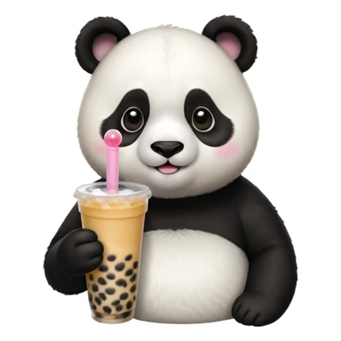 A panda drinking bubble tea, excited about the toppings, portrait, bust up sticker