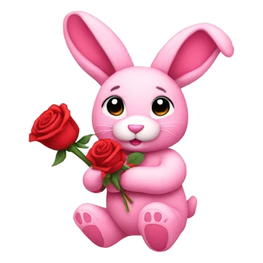 pink plushie bunny holding red rose sticker