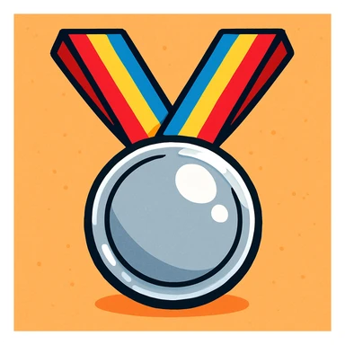 stylized cartoonish silver medal with bold highlights, no text sticker