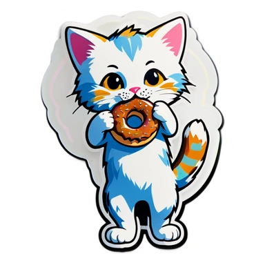 Kitten eating a donut and dancing  sticker