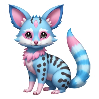 Rare realistic cute adorable epic aesthetic colorful Amaura-Sylveon-Civet-Genet-species-Fakemon-hybrid-creature, with markings, full body sticker