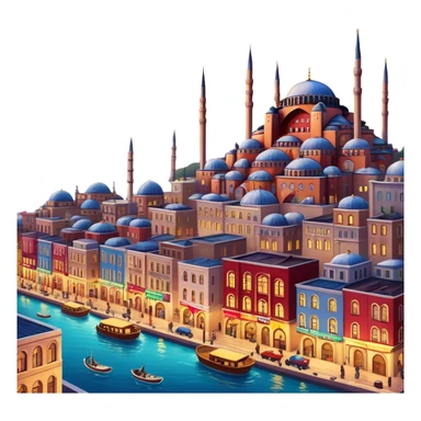 Cinematic Realistic Istanbul Pop Culture Emoji, depicted with a vibrant portrayal of the bustling cityscape rendered with lively textures and energetic, urban lighting. sticker