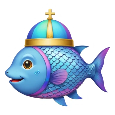 Rainbow fish with the pope-hat and a brown cat coming out of his mouth sticker