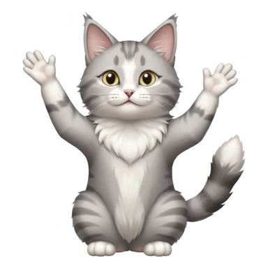 grey and white cat doing a big long stretch reaching up into the airwith arms together sticker