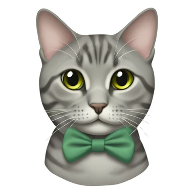 Aesthetic fat grey tabby British short hair full body cat with sage green bow tie sticker