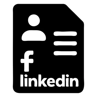 solid black filled icon of a resume or CV document with the text 'f linkedin' on it, bold and minimal, no outline sticker