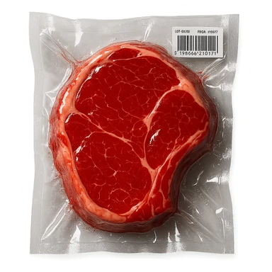 shiny steak, extra glossy and puffy, vacuum-sealed style sticker