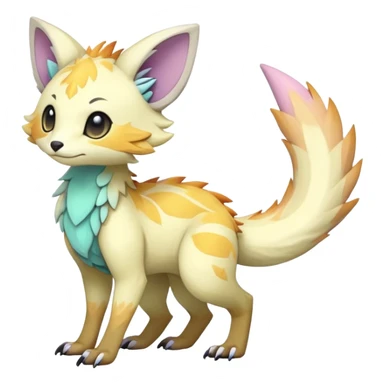 Rare realistic exotic pastel cute epic pretty beautiful handsome gorgeous aesthetic colorful vibrant Vernid-Trico-species-Fakemon-creature by LiLaiRa, 4 legs, 1 tail, random markings, (full body) sticker