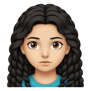 Quiero una adolescente  morena clara, con la mirada firme pestañas largas cabello largo negro y rizado que se vea rebelde y atractiva  sticker
