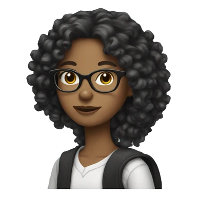 black long curly hair white girl with glasses sticker