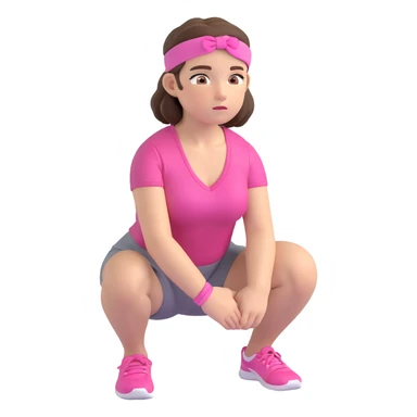 girly gym emoji with pink headband, brunette hair, doing a squat sticker