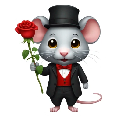un rat noir avec une rose rouge sur le costume sticker