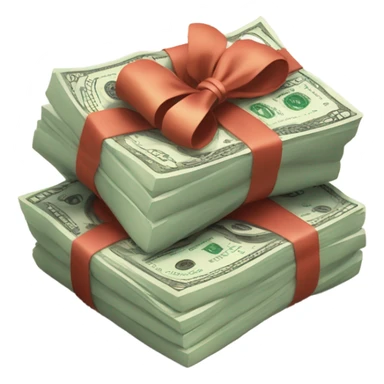 Stack of money tied with a bow sticker