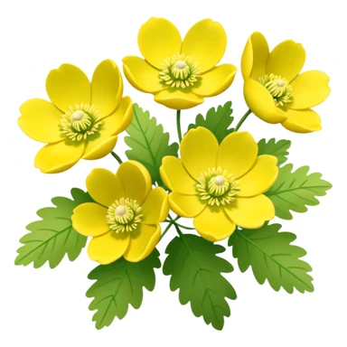 Yellow woodland anemone flowers with leafs sticker