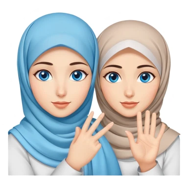 Turkish beautiful finish Konya two girls blue eyes with hijab and saying love with hand gesture sticker