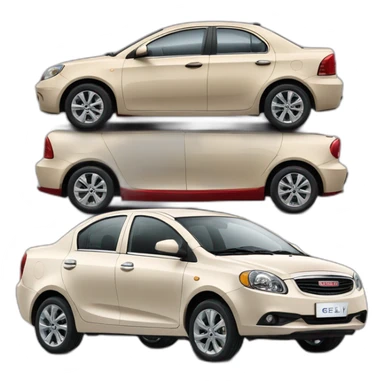 Car Geely CK in beige color next to Aveo in red color sticker
