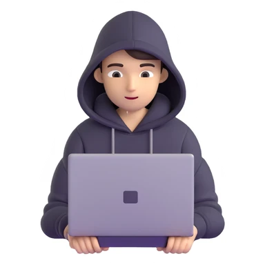 hacker with laptop wearing hoodie sticker