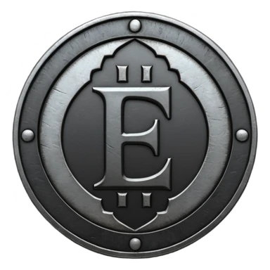 Minimal emoji, gothic metal coin made of black steel, engraved number f at the center, ancient industrial aesthetic, worn metal texture, no glow, no neon, flat emoji design, centered, transparent background sticker