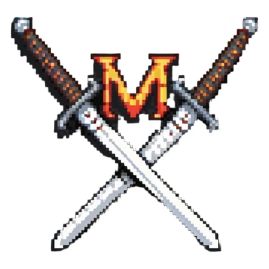 two crossed swords with the letter M sticker