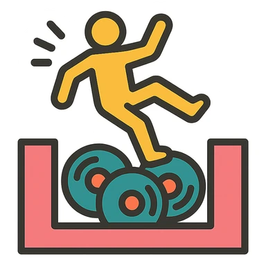 A stick figure falling into a pit full of vinyl records, like a 'Danger Zone' sign sticker