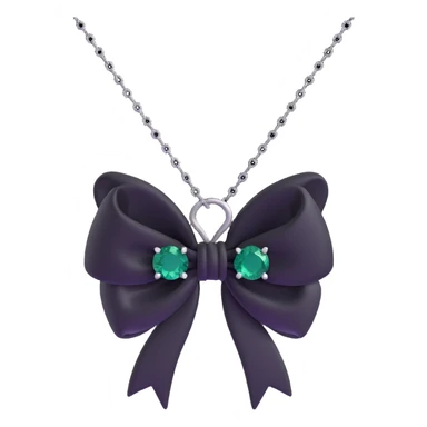 3D emoji gothic bow, black velvet, silver chain, deep emerald gemstone, ornate and dramatic sticker