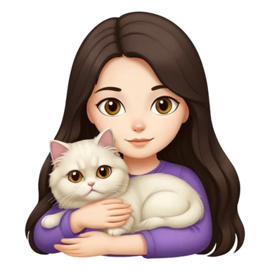A pretty girl with long dark hair is hugging her light hair persian cat. sticker