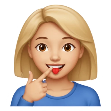 Emoji de una chica con el dedo en la esquina de la boca sonriendo de forma coqueta   sticker