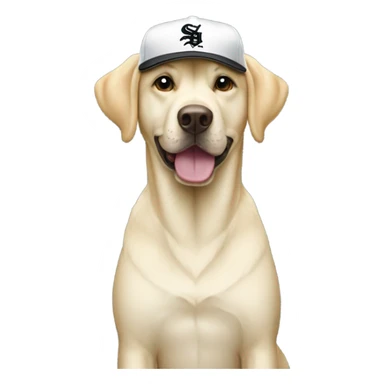 Yellow Labrador with a white Sox hat sticker