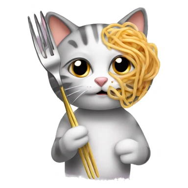 cat holding fork eating spaghetti  sticker