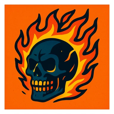 burning skull, fire effects, dynamic, high contrast sticker