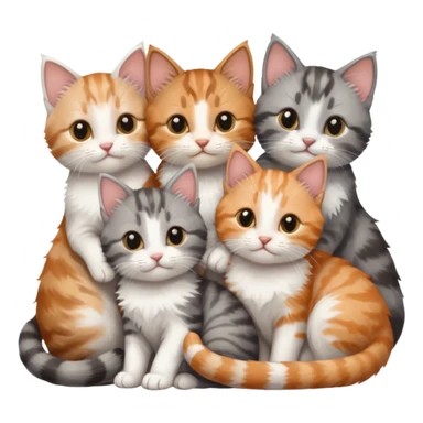 6 tiny kittens cuddling together all various different natural colours including grey and white, ginger and white, calico, grey, and brown tabby and white sticker