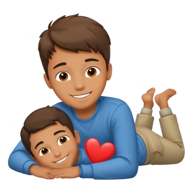 A boy lying down on the floor with love sticker