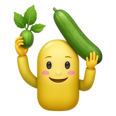 Android smiley face yellow body holding a cucumber upwards by his yellow hand sticker