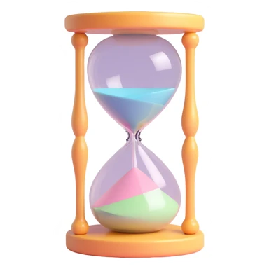 cute 3D hourglass with soft shadows and highlights, rounded shapes, pastel colors, friendly and charming look sticker