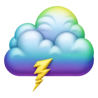 purple and green and blue gradient fluffy cloud with yellow  lightning sticker