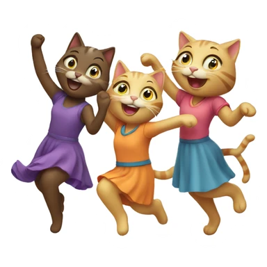 four happy girl cats dancing sticker